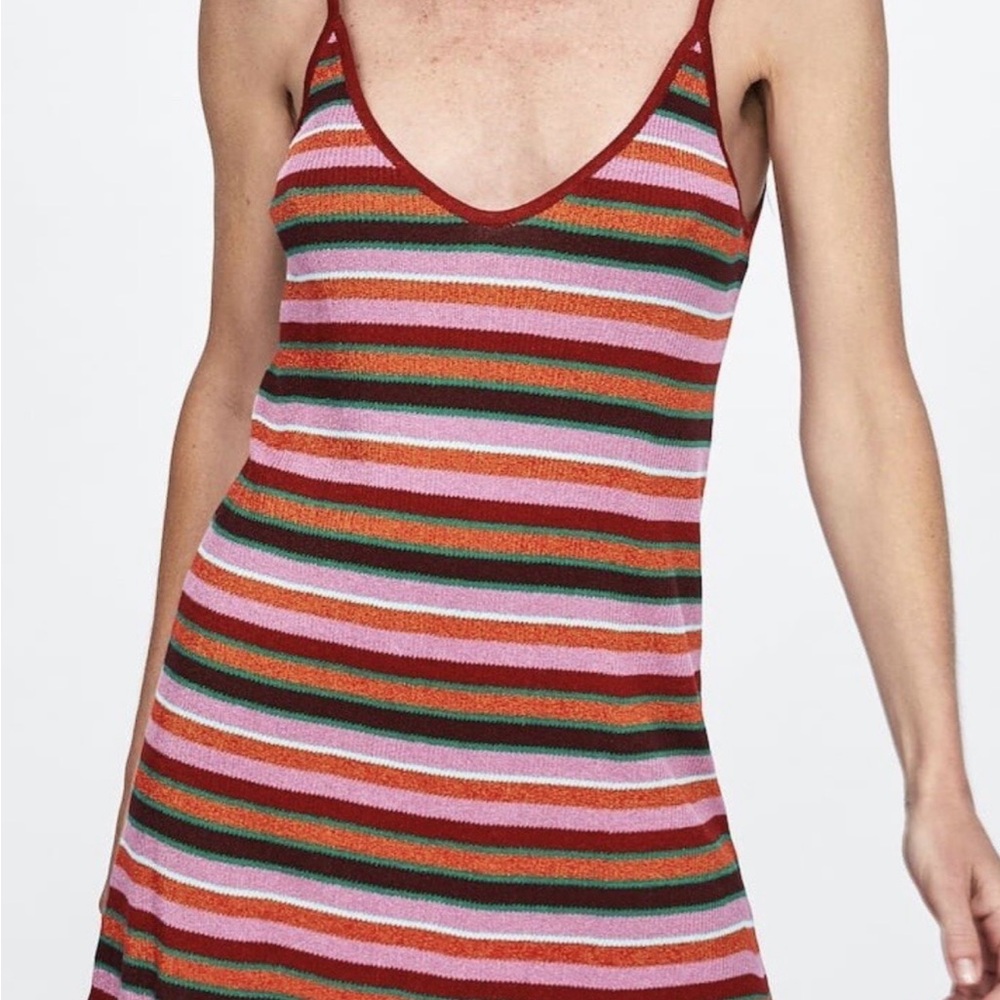 Zara Metallic Thread Striped Knit Tank Top in multicolor